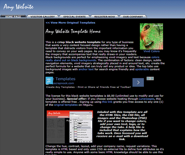 Black Web Template With Tabs